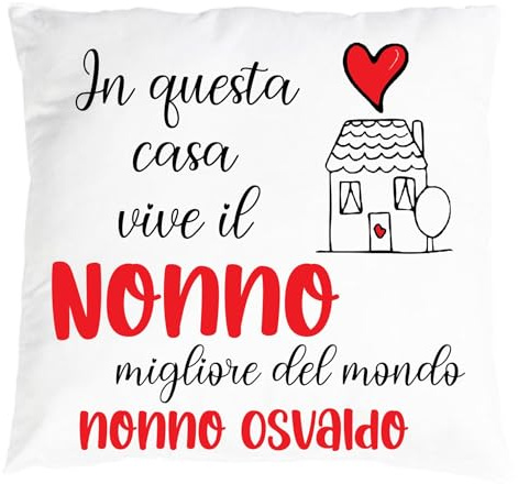 Mr. Gadgets Cuscino Festa dei Nonni con Imbottitura e Federa Personalizzabile con Nomi - Dimensioni 40x40 cm… (Nonno Migliore)