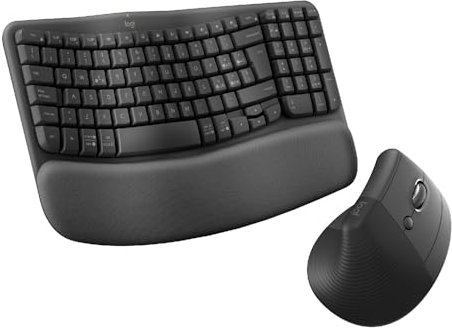 Logitech Wave Keys e Lift - Kit ergonomico - Tastiera wireless con supporto per i polsi e mouse wireless verticale - Easy-Switch, Bluetooth, più sistemi operativi, Windows/Mac - Grafite