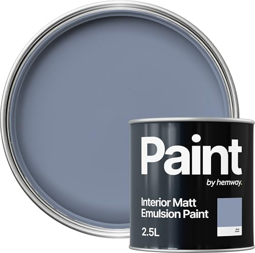 Hemway Denim Blue Paint 2.5 L, Indoor Matt Finish, One Coat, Wall Paint, Acrylic & Water-Based Emulsion, Quick Dry & High Coverage for the Kitchen, Bathroom & Bedroom Walls & Ceiling
