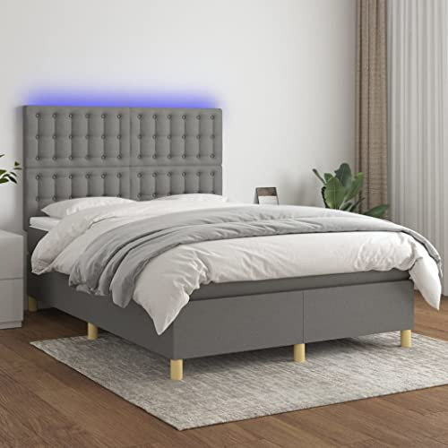 qohoio Boxspringbett mit Matratze & LED Bett Boxspringbett Bett Mit Matratze Polsterbett Schlafzimmer MöBel Dunkelgrau 140x200 cm Stoff - 3135758