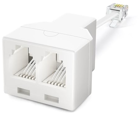 moeverEX Phone Jack Splitter for Landline Telephone 1 in 2 Out RJ11 6P4C 2 Way Adapter with 2.5 Inch Cable