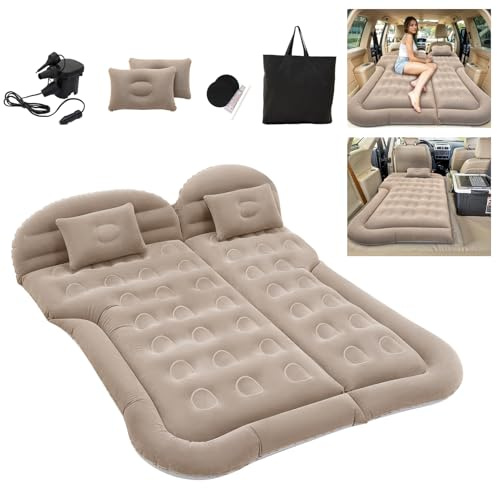 Warmiehomy Car Air Mattress for Universal SUV, Camping Inflatable Bed with Electric Pump, PVC Flocking Foldable Air Bed with Carry Bag, Adjustable Sleeping Mattress for Home Outdoor Travel(Grey)