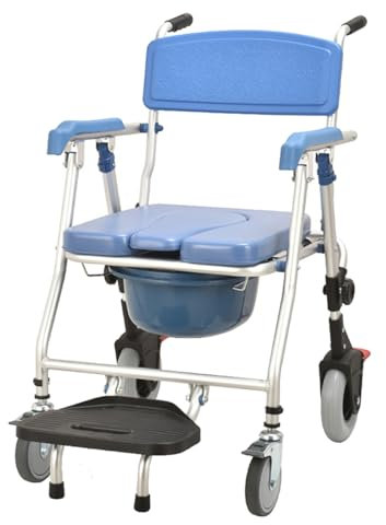 Tabouret de douche pliable à roulettes, chaise de toilette pliante, chaise de douche à roulettes, fauteuil roulant pour personnes handicapées, chaise de douche avec accoudoirs et repose-pied