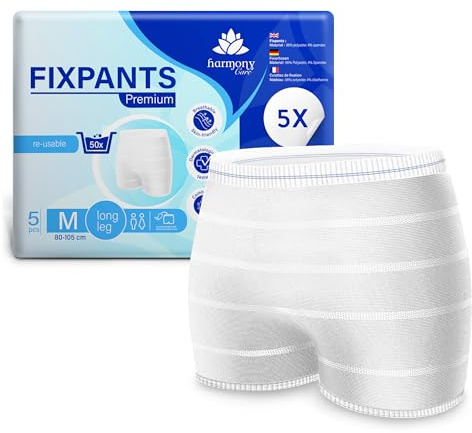 Harmony Care Fixpants Premium – Pantaloni a rete extra morbidi per incontinenza e letto settimanale, pantaloni di fissaggio per inserti per incontinenza, mutandine a rete a lunga durata – M 5 pezzi
