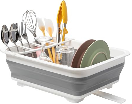 Tiawudi Collapsible Dish Drying Rack, Pop Up Dinnerware Drainer, Portable Plate Organizer for Kitchen RV Campers Travel Trailer, Space Saving Kitchen Storage Tray