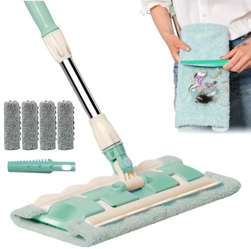 per pavimenti in legno, scopa a frange per cucina con 4 teste lavabili | rotazione a 360° per pavimenti in parquet esterno, terrazza manico telescopico