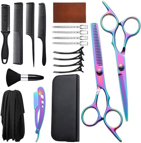 (15 Pack) Hairdressing Scissors, Thinning Scissors Kit, Professional Hair Cutting Scissors Kit, Flat Scissors and Dental Scissors, Specially Designed for Hairdressers, Family Salon Hairdressing Set
