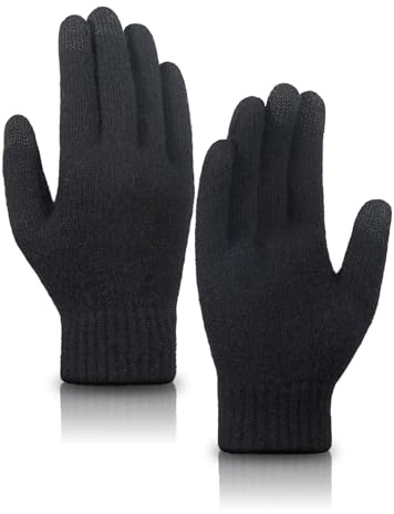 TRENDOUX Guantes Invierno Lana Merino: Guantes Punto Termicos Tactiles Hombre Mujer Nieve, Cálido Transpirable Puños Elásticos Suaves para Frio Conducir Coche Running Senderismo Movil Deporte