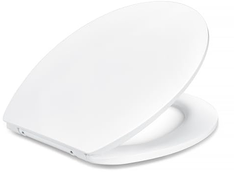 Amazon Basics Siège WC Ovale, Fermeture en Douceur, Charnières à Déclipsage Rapide, Taille Universelle, Urée Antistatique, Finition Porcelaine, Blanc