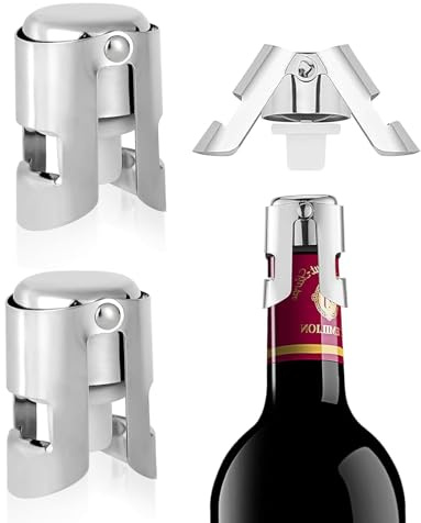 2 Pack Champagne Stoppers, Stainless Steel Sparkling Wine Bottle Sealers with Locking Clamp, Reusable Leak-Proof Champagne Corks to Keep Bubbles Fresh, Airtight Wine Saver for Home, Bar and Party Use