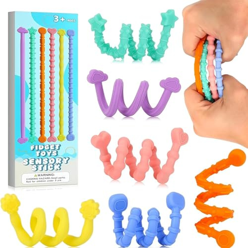 6 Unidades de Barritas Sensoriales de Silicona - Juguetes Fidget Flexibles y Silenciosos para Adultos, Multicolor, Anti-Estrés, Ideales para Oficina, Viajes y Uso Diario