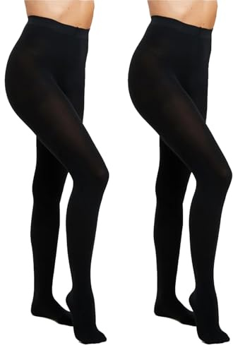 LXEASYGO 2 Pairs Women's Black Tights Soft Thick Opaque 100 Denier Tights Stretchy High Waist Winter Pantyhose for Women (UK, Alpha, S, Regular, Regular)