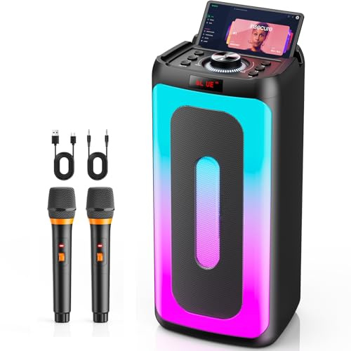 Karaoke Machine, Portable Bluetooth 5.3 Karaoke Speaker with 2 Wireless Microphones for Adults, PA System Speaker for Gatherings,Home Party,Outdoor,Camping, Support USB/TF Card/AUX in