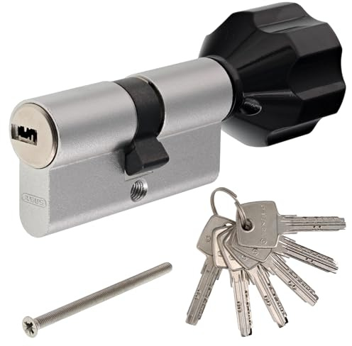 ToniTec Knaufzylinder TEC440 by ABUS Schließzylinder mit EasyTurn großer Knauf schwarz Zylinderschloss Knauf verschiedenschließend 30/30K mit 6 Schlüssel