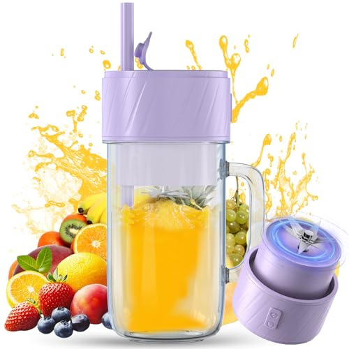 Mini Mixeur Portable, 400ML Mélangeur Portable Smoothie Maker Rechargeable USB Blender Smoothie Portable avec 6 lames Portable Juice Blender pour Cuisine Bureau Voyage Sport