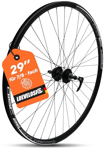 Bicicletta posteriore per MTB 29 pollici – freno a disco 6 fori – QR 9/10×135 – corona a vite 7/8 volte – cerchione in alluminio & mozzo – 36 raggi – nero – LOEVELOSI