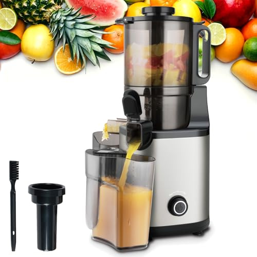 300W Kallpress Juicer, 1,7L Elektrisk Centrifugaljuicer med 5,5 Tums Matningsöppning & 2 * 1000ML Juicekoppar, Automatisk Fruktköttsseparation Elektrisk Juicepress för Grapefrukt Apelsiner Hem
