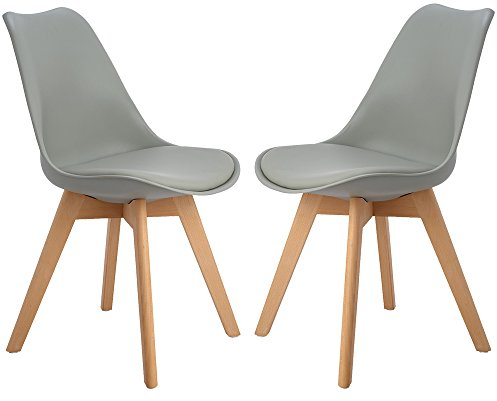 H.J WeDoo 2er Esszimmerstühle Küchenstuhl Tulpenstuhl Wohnzimmerstuhl mit Massivholz Buche Bein Gepolsterter lStuhl, Grau