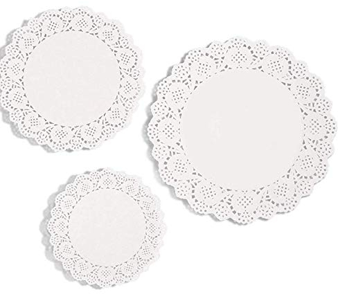 LEBQ 36 Pezzi Carta Pizzo Merletto Bianchi Centrini all’Uncinetto Tovagliette di Carta da Imballaggio Torta, 6.5 pollici, 8.5 pollici, 10.5 pollici