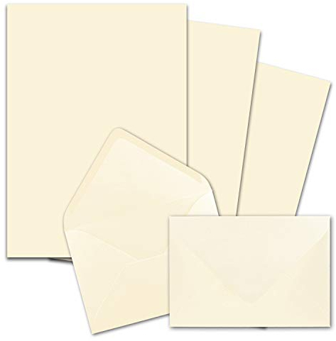 25x Briefpapier-Sets DIN A4 mit C6 Briefumschlägen, Nassklebung - Creme-Vanille - mattes Schreibpapier mit Kuverts - FarbenFroh by GUSTAV NEUSER