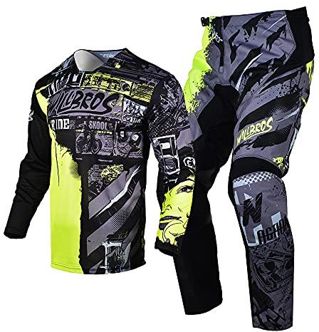 Willbros Maillot Pantalon Combo Motocross Enduro Maillot MX BMX ATV Équitation Dirt Bike Offroad MX Courses Cyclisme (Jersey Adult XX-Large/Pant W38)