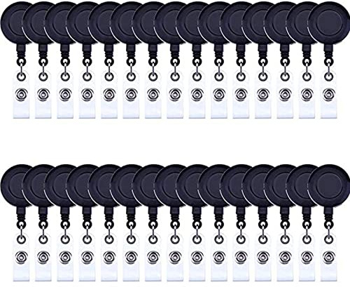 30Pcs Negro Carrete para Tarjeta Carrete de Insignia Portatarjetas Retráctiles con Clip para Fundas de Tarjetas de ID y Llavero para Enfermera Doctora Profesor