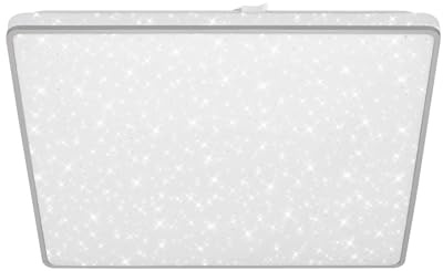 Briloner Leuchten - LED Deckenlampe mit Sternenhimmel, LED Deckenleuchte Sternendekor, Backlighteffekt, Flach, Neutralweißes Licht, 370x370x50 mm, chrom-matt