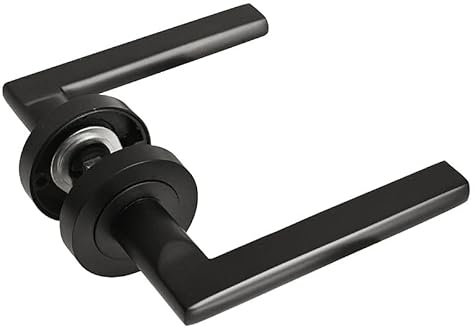 HANDLESTORE Straight Lever on Rose Door Handle - Matt Black Door Handles - Latch, Lock or Bathroom (Handles Only)