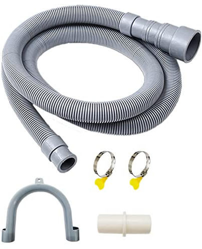 Tuyau de vidange flexible pour machine à laver - Kit d'extension de tuyau de vidange ondulé avec 1 adaptateur d'extension, 2 colliers de serrage, 1 support de tuyau en U (2 mètres)