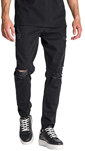 Gianni Kavanagh Men's Black Ripped Carrot Leg Jeans