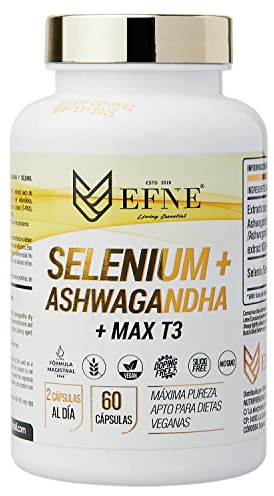 EFNE | Selenio + Ashwagandha KSM-66 + MAX T3 | Tiroide e metalli pesanti | Formula principale 400 mg Ashwagandha KSM-66 + 100 mcg Selenio | 60 capsule | Formula principale brevettata