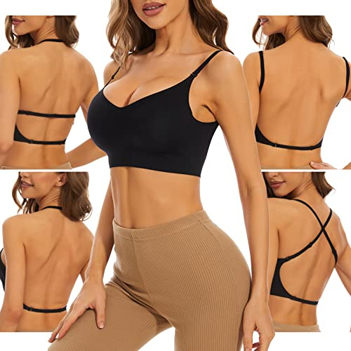 Shewant Low Back Bra for Women Wirefree Seamless Bra Backless Multiway Straps Convertible Halter Bra with Padding Removeable