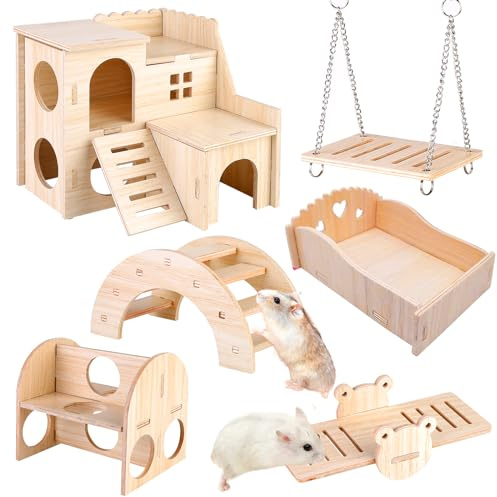 Giocattoli Per Criceti in Legno, 6 Pezzi Da Masticare, Accessori Per Coniglietti, Gerbilli, Porcellini D'india, Cincillà, Gabbia Fai-da-te