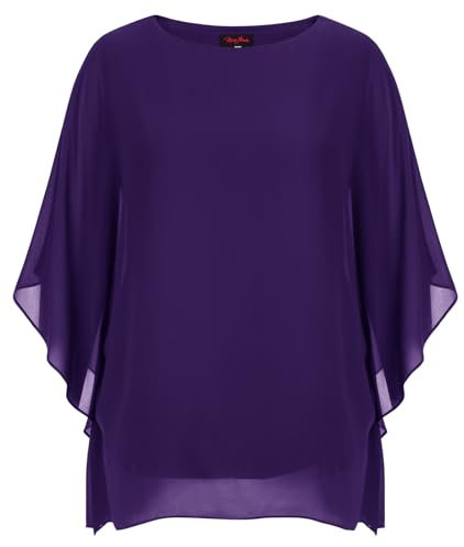 Hanna Nikole Women's Tops Batwing Sleeves T-shirt Large Sizes Mesh Blouse Shirt Purple 20