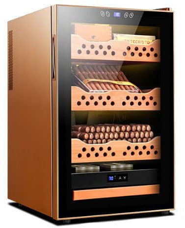 Electric Cigar Humidor Cooler with Removable Cedar Wood Shelf,70L Intelligent Electronic Cigar Cabinet with Humidity Adjustment,Constant Temperature,Gold-3cigarbasket