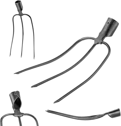 KADAX Stone Fork without Handle, Steel Potato Fork, Beet Fork, Wire Fork, Potato Fork, Spade Fork, Manure Fork, Pitchfork, Digging Fork (Black 3 Prongs)