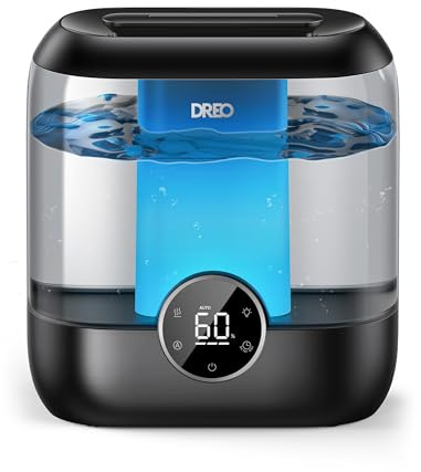 DREO 6L Top Fill Humidifiers for Bedroom, 60H Runtime 28 dB Quiet Supersized Cool Mist Air Humidifiers for Large Room, Baby Nursery, Plant, Indoor, Night Light, Easy to Clean, Precise Humidity Control