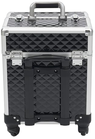 Valigetta cosmetica professionale, grande valigetta multifunzione in PVC e alluminio, per estetista Visagistin, Nero , moderno