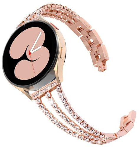 GOBY Bracelet pour Galaxy Watch 7, 20mm Bling Bracelet Montre Remplacement Métal pour Samsung Galaxy Watch 7 40mm 44mm/5 Pro 45mm/6 40mm 44mm/6 Classic 43mm Femme (B-ROSE OR)