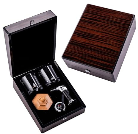 Gentleman’s Reserve Whiskey Smoker Kit with Torch & 2 Crystal Rocks Glasses – Premium Cocktail Smoking Infuser Set with Wood Chips – Old Fashioned, Bourbon & Food Smoker for Home Bar Experience - Red