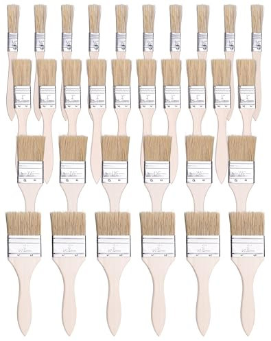 NETONDA 32 pacs Pinceaux Peinture 15 mm 25 mm 40 mm 50 mm Largeur Set de Pinceaux de Peintre avec Manche en Bois Pinceau à Lasure et Vernis Pinceau à Peinture pour Murs, Meubles et de Bricolage