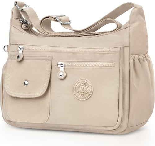 BTNEEU Borsa Tracolla Donna Nylon Borse Donna Tracolla Impermeabile Grande Borsa Multitasche Crossbody Bag Messaggero Borse Casuale Borsetta a Spalla per Lavoro Sportiva Viaggio Scuola (Beige)