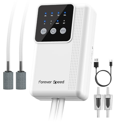 Forever Speed Rechargeable LED Aquarium Air Pump, Adjustable Air Pump for Aquariums with 2 Outlets for Outdoor Fishing 4400mAh Battery 3W 240L/H