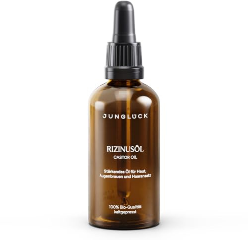 JUNGLÜCK Rizinusöl | 100% kaltgepresstes Bio-Rizinusöl für Haut, Wimpern, Augenbrauen & Haare | Nährendes Öl gegen Haarbruch, trockene Haut, Vegan