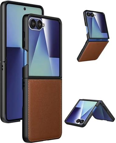 Cresee Coque pour Samsung Galaxy Z Flip 7, avec Protection Écran Extérieur, Housse Cuir PU + PC Rigide Étui Coque de Protection Mince pour Galaxy Z Flip7, Marron
