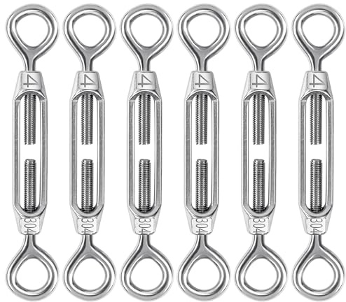 6 Piezas Tensores De Acero Inoxidable M4 Tensor Cuerda Tendedero, Ajustable Tensor Ojo y Ojo, Tensor Alambre Tensor Cable para Vallas de Jardín y Soporte para Plantas