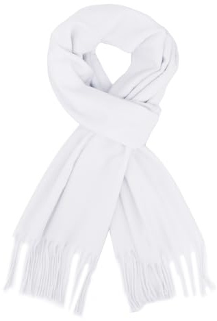 vimate Super Soft Classic White Scarf for Men Women, Winter Lightweight Neck Warm Long Scarf (UK-White)