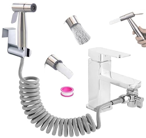 Doccia Bidet Portatile, Bifunzionale Set Doccia Bidet WC In Acciaio Inossidabile, Design a doppio interruttore,Spruzzatore Bidet Con Tubo Retrattile In ABS Da 59 Pollici, Supporto E Deviatore