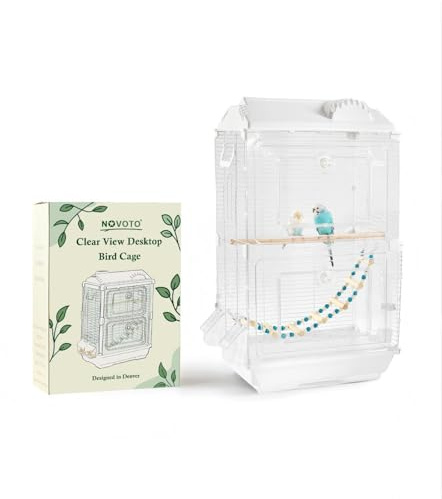 Clear View Bird Cage, Indoor & Travel Small Birdcage for Parakeet, Parrot, Budgies, Cockatiels, Canary |Easy Clean Safe Materials (White, Medium)