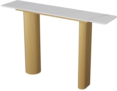 entrébord, smalt konsolbord med metallbas – flerfärgad stenplatta, hallbord för vardagsrum entré eller foajé – snyggt soffbord (120 x 30 x 80 cm)